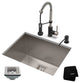 24" Undermount Stainless Steel Kitchen Sink, Pull-Down Faucet SSMB w Dispenser
