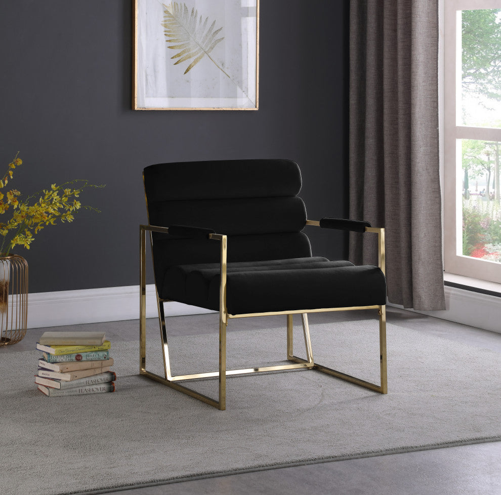 Wayne Velvet Upholstered Accent Chair, Black
