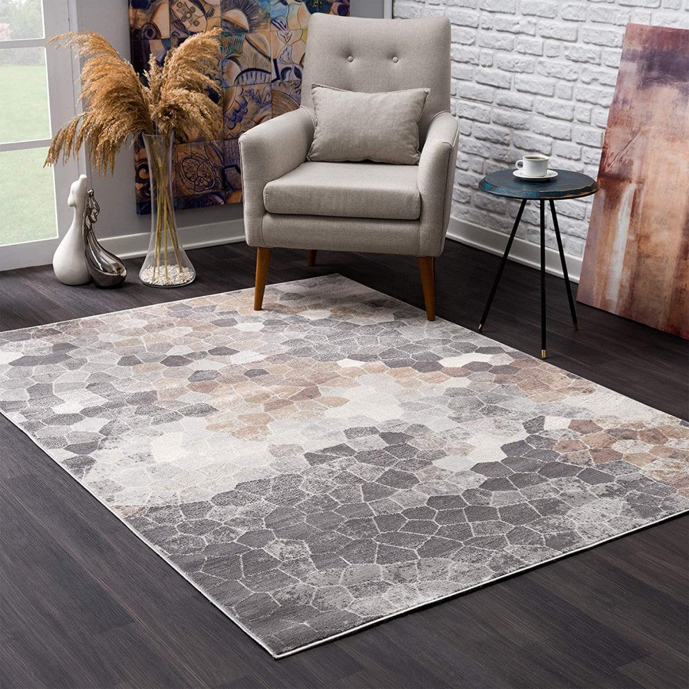 2" x 22" Beige Cobblestone Pattern Runner Rug