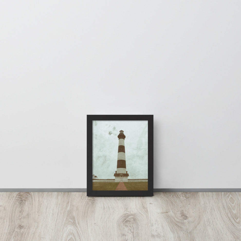 Aged Bodie Lighthouse Landscape Framed Photo Paper Wall Art Prints, Black, 8" X 10"