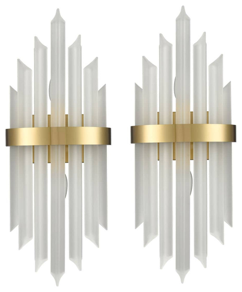 Modern Gold Wall Sconces Set of Two With Crystal Frosted Glass