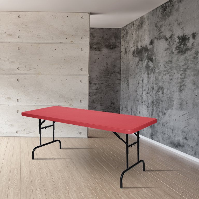 Large Folding Table, Y-Shaped Black Metal Legs & Spacious Rectangular Top, Red