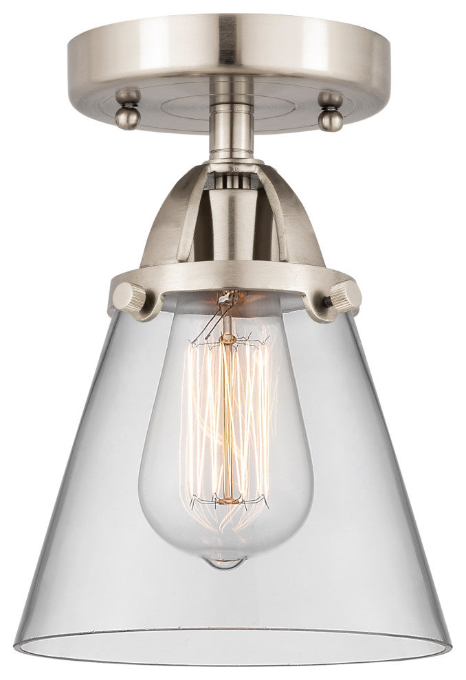 Small Cone Semi-Flush Mount, Brushed Satin Nickel, Clear, Clear
