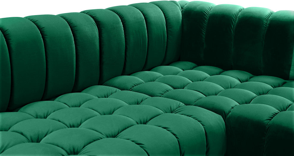 Gwen Biscuit Tufted Velvet Upholstered 3 Piece Sectional, Green