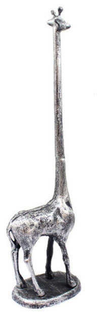 Rustic Silver Cast Iron Giraffe Paper Towel Holder 19"
