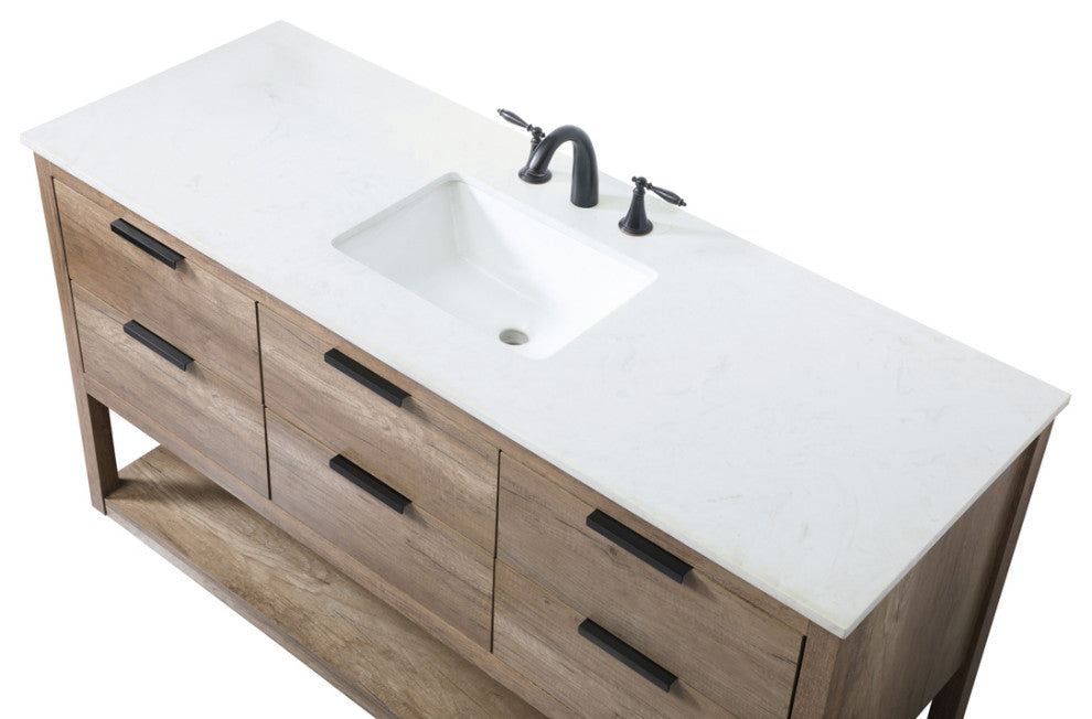 Louie 60" SIngle Bathroom Vanity, Natural Oak