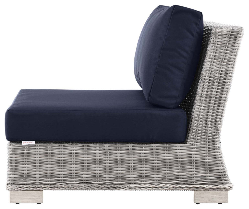 Lounge Sectional Sofa Chair Table Set, Rattan, Gray Blue Navy, Outdoor