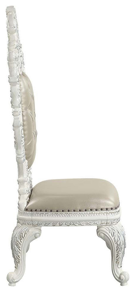 Benzara BM262141 S/2 Side Chair With Oversized Crown Top & Button Tufting, White