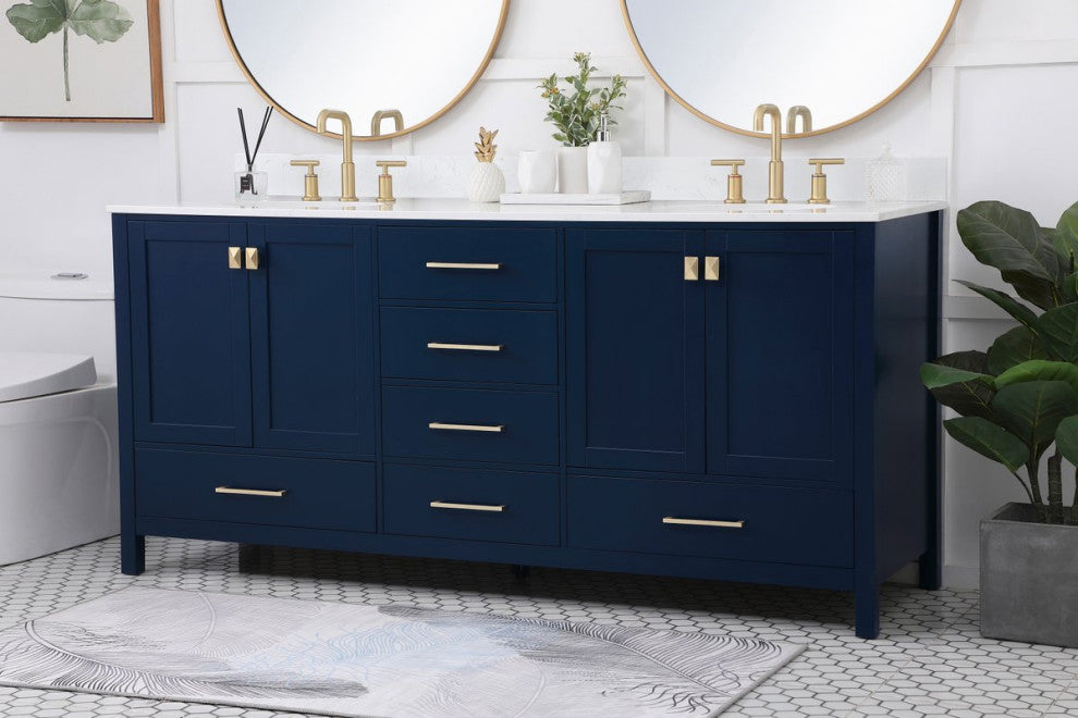 Elegant VF18872DBL-BS 72"Double Bathroom Vanity, Blue With Backsplash