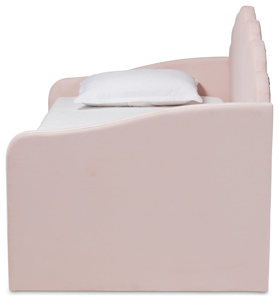 Rankin Modern Light Pink Velvet Daybed, Full Size, With Trundle