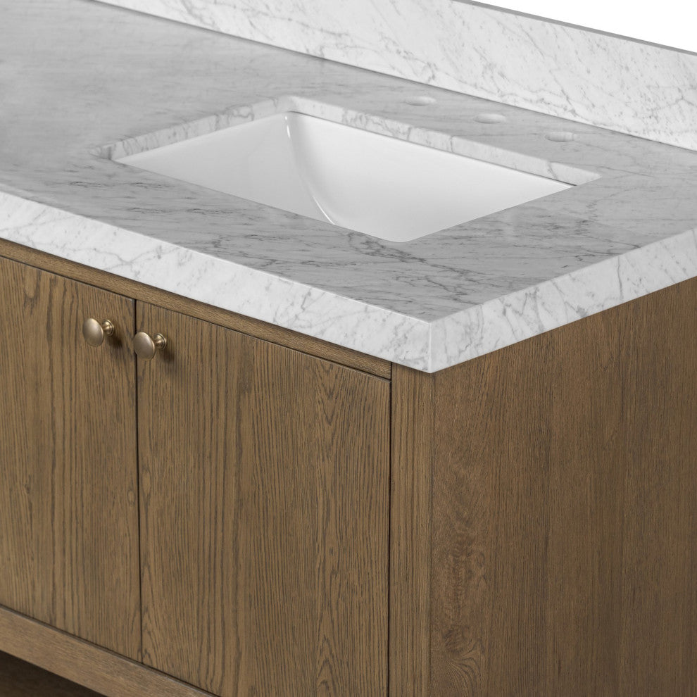 Anthem Double Vanity 72", Carrara Marble, Washed Natural, Brushed Brass