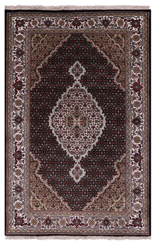 3' 10" X 6' 1" Wool and Silk Persian Tabriz Hand Knotted Rug Q6022
