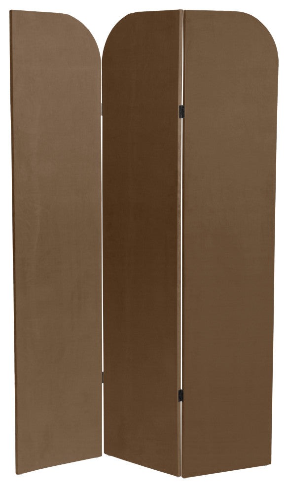 6 ft. Modern Arch Velvet Room Divider Brown 3 Panel