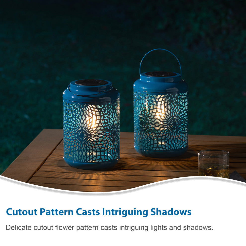 Metal Cutout Solar Powered Hanging Lantern, 2-Piece Set