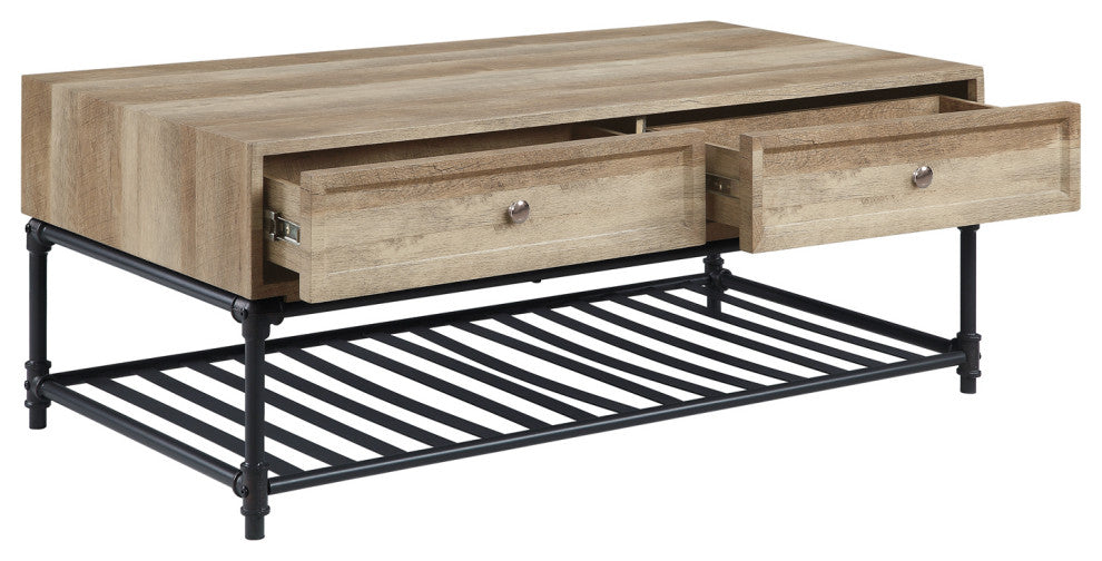 2 Drawers Coffee Table, Oak and Sandy Black