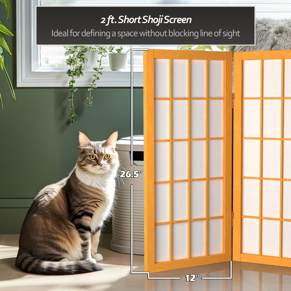 2' Tall Desktop Window Pane Shoji Screen, Honey, 4 Panels
