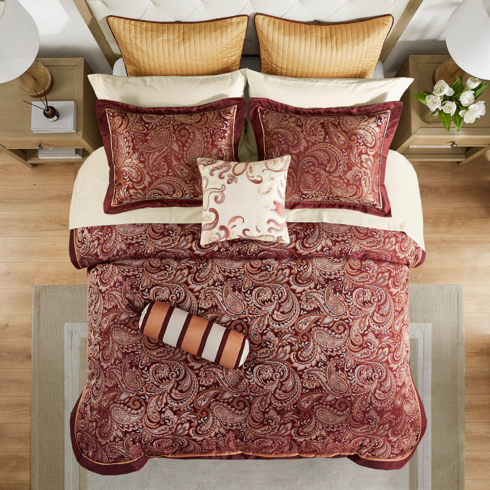 Madison Park Jacquard Comforter 12-Piece Set With Piping, King