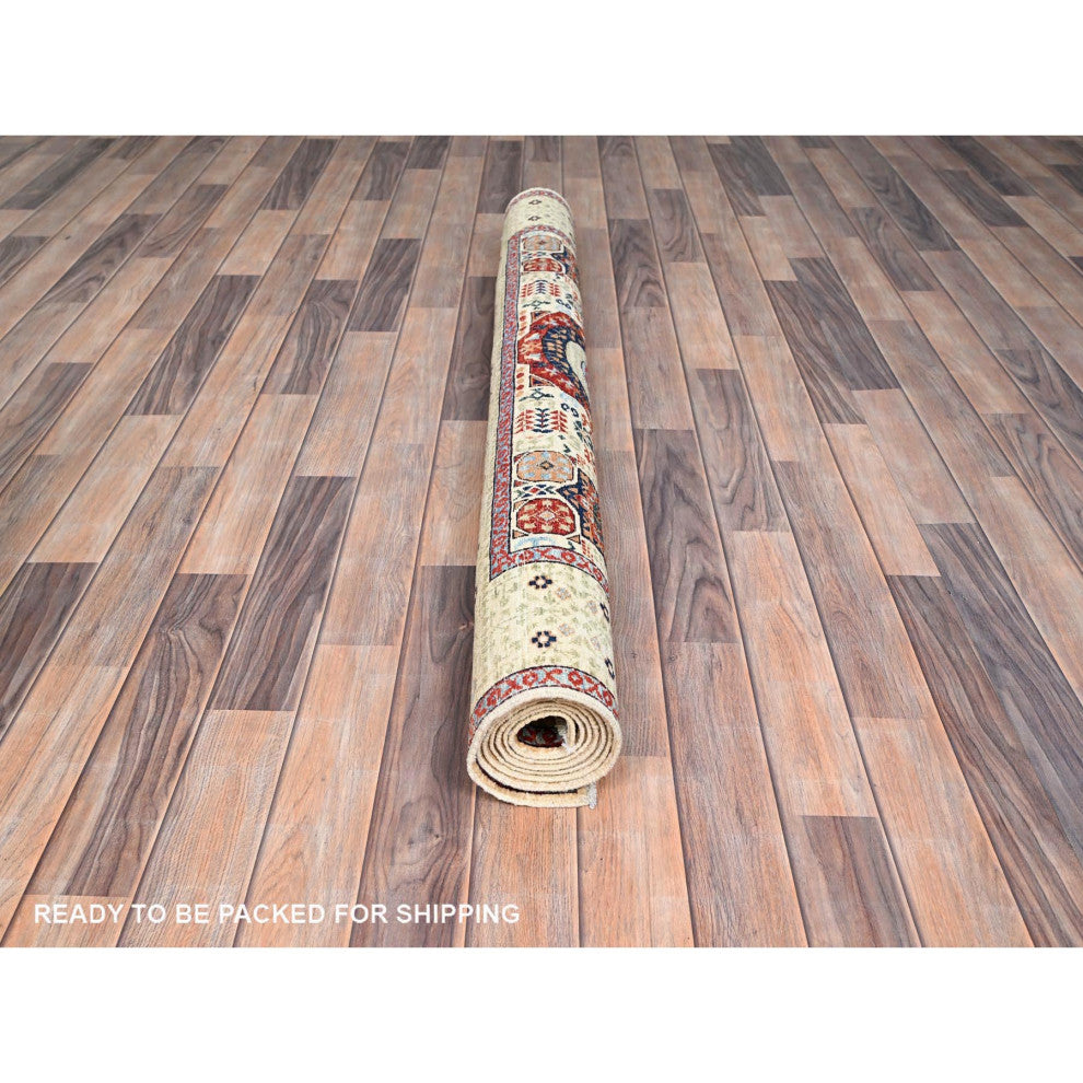 White, Hand Knotted, 100% Wool, Mamluk Design, Oriental Rug, 4'10"x7'