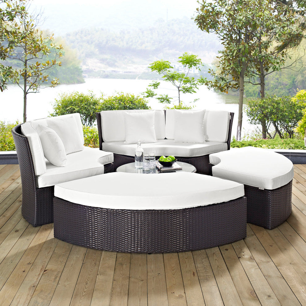 Espresso White Convene Circular Outdoor Patio Daybed Set