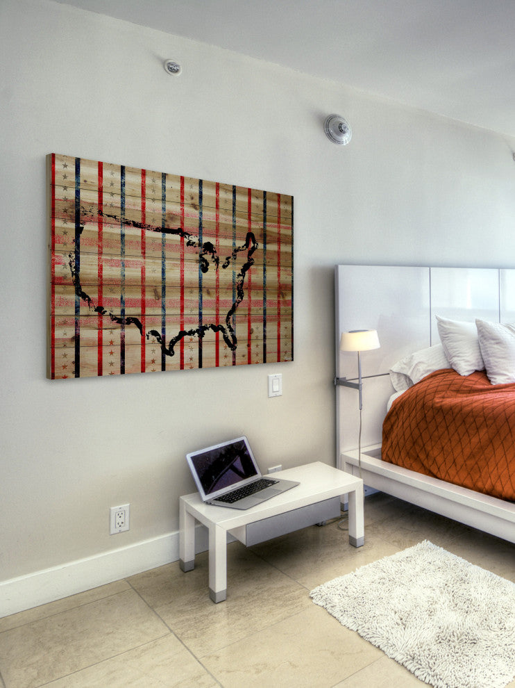 "USA Stripes" Print on Natural Pine Wood, 60"x40"