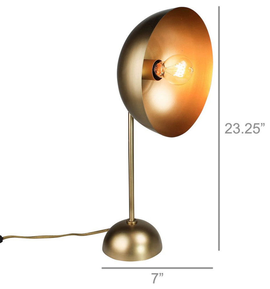 Retro Minimalist Brass Half Sphere Table Lamp 23 in Industrial Spotlight Shape