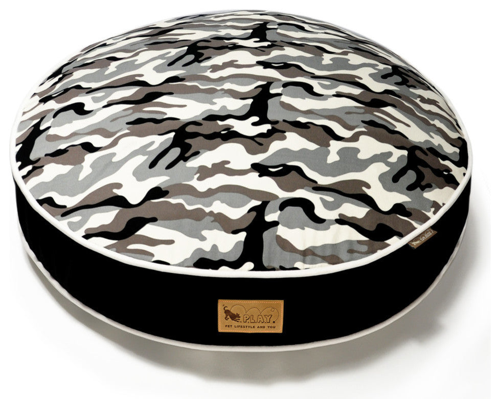 Round Bed Camouflage, White, Small