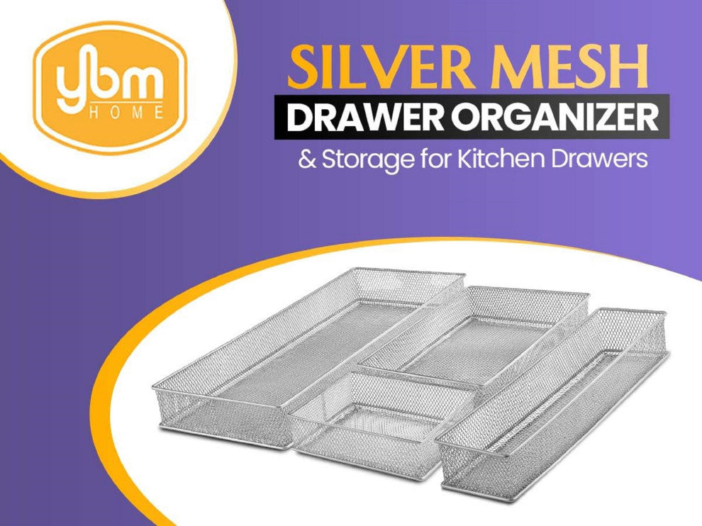 Silver Mesh Desk Drawer Organizer Tray Multipurpose Storage Holder, 6x12x2, 2