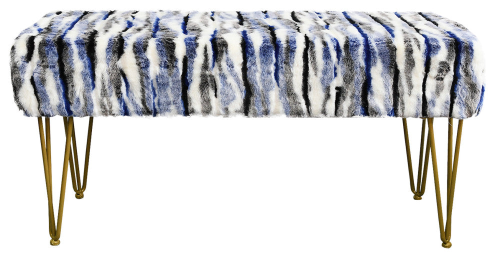 Multi Jacquard Faux Fur Ottoman, Blue, 46"x16"x7"