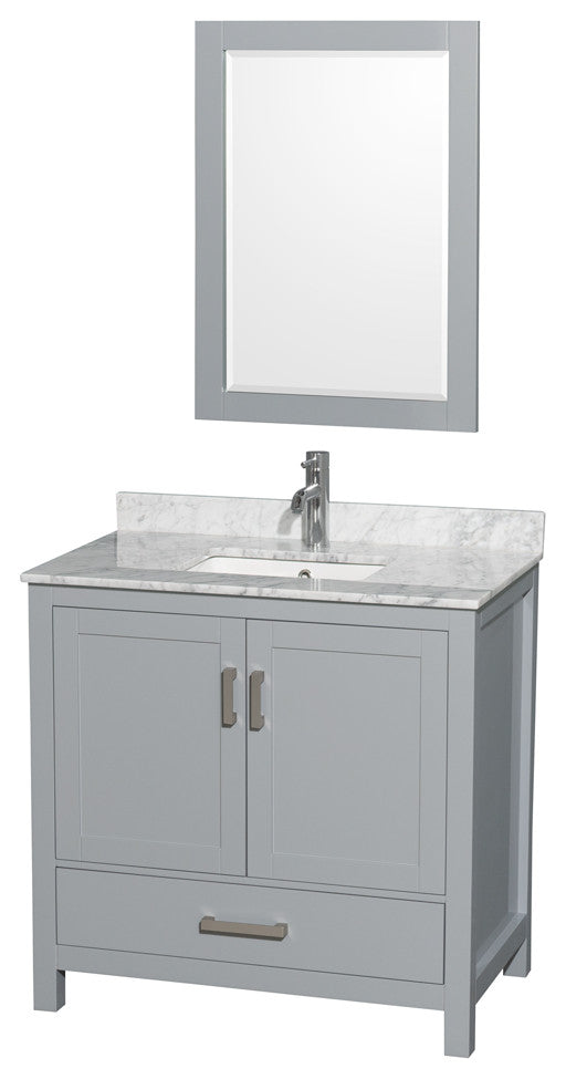Wyndham WCS141436SGYCMUNSM24 Vanity Gray + Carrera Marble Top and Square Sink