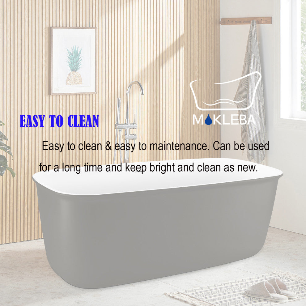 Mokleba 62"Freestanding Contemporary Bathtub with Drain and Overflow, Grey