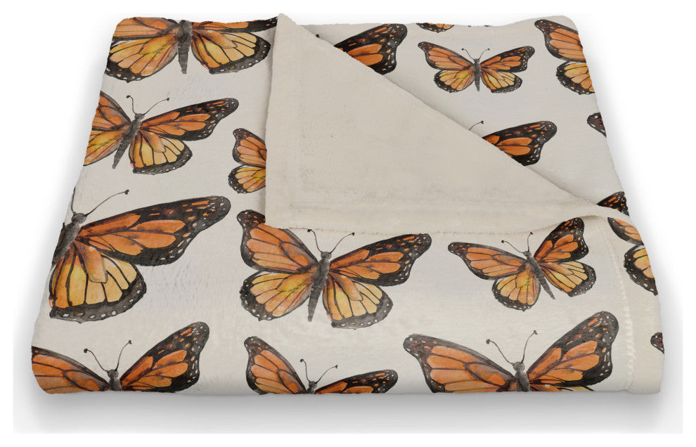 Watercolor Butterfly Flock 50x60 Coral Fleece Blanket