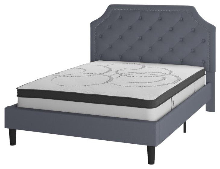 Brighton Tufted Platform Bed w/10" Pocket Spring Mattress,Light Gray-King