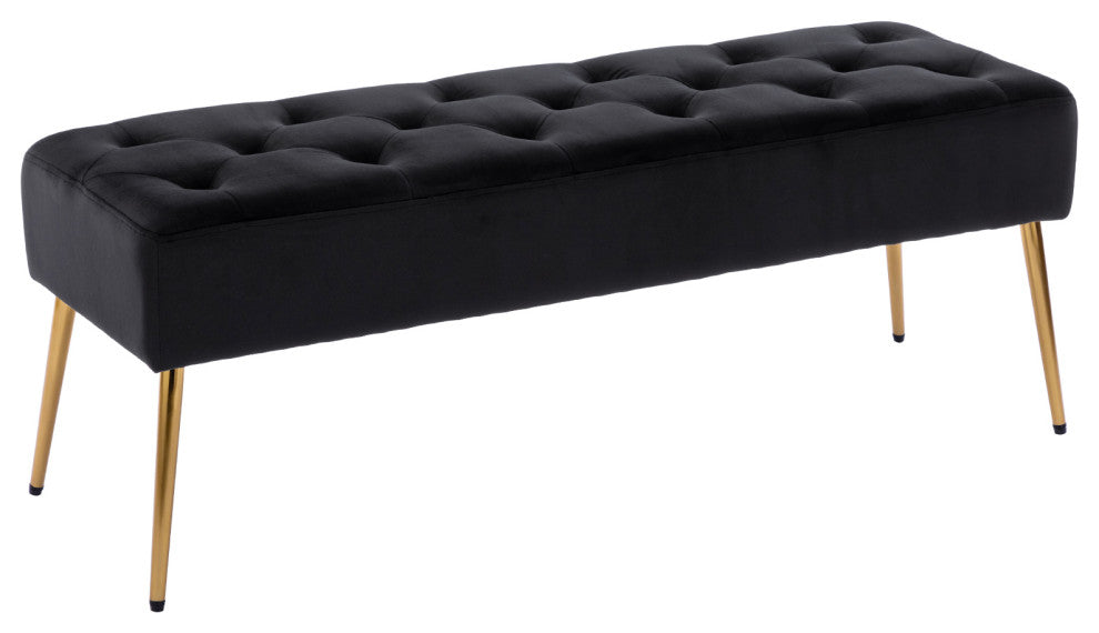 Button Tufts Bedroom Bench, Black-Velvet