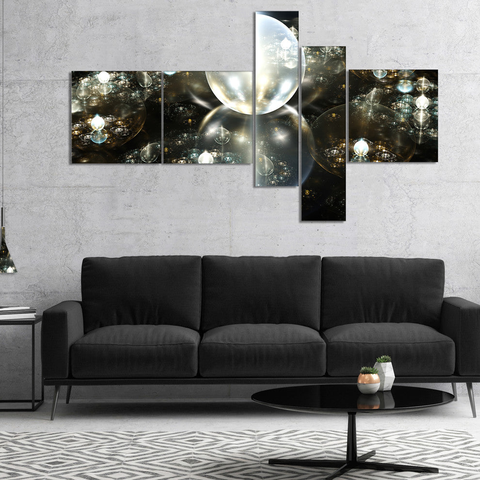 Golden Water Drops on Mirror, Abstract Canvas Art Print, 60"x32", 5 panels