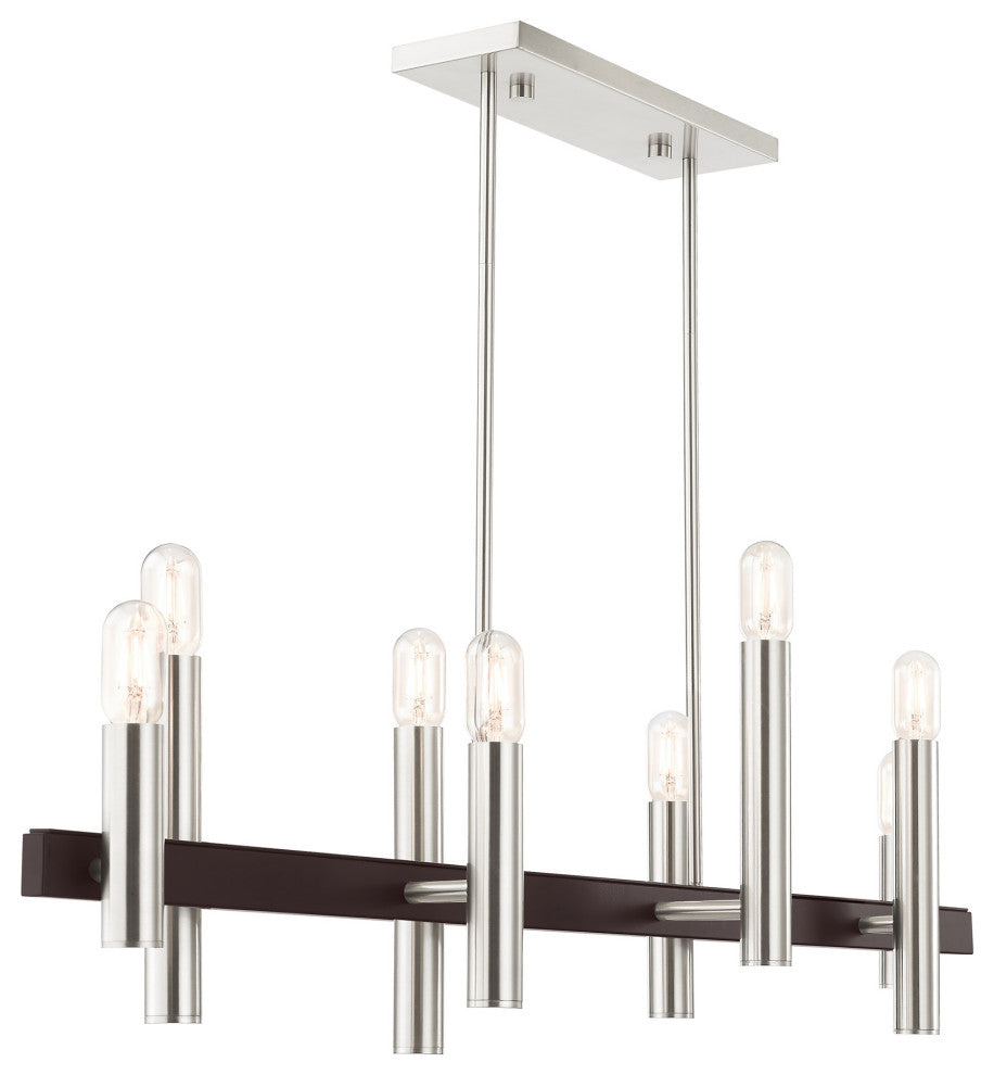Livex Lighting Helsinki 8 Light Brushed Nickel, Bronze Accents Linear Chandelier