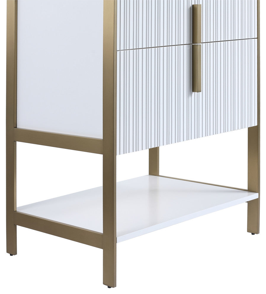 Serenity Bath Vanity, White Matte, Brass, White Glass Sink Top, 1-Hole