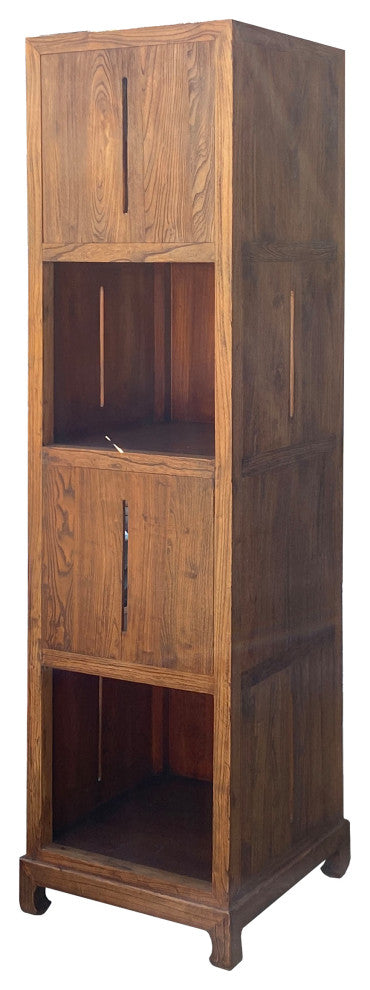 Raw Wood Slim Narrow Tall Open Display Storage Corner Cabinet Hcs7158