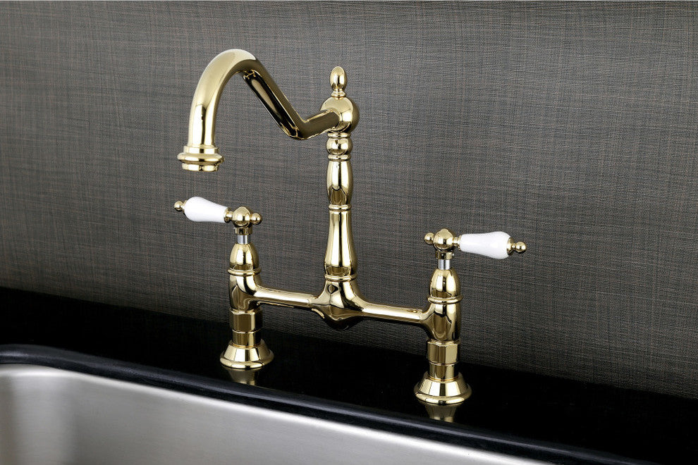 Kingston Brass Bridge Kitchen Faucet, Polished Brass