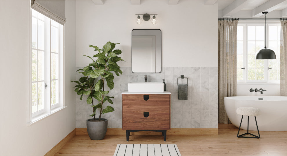Newton Bath Vanity, Walnut, 30", Single Sink, Freestanding