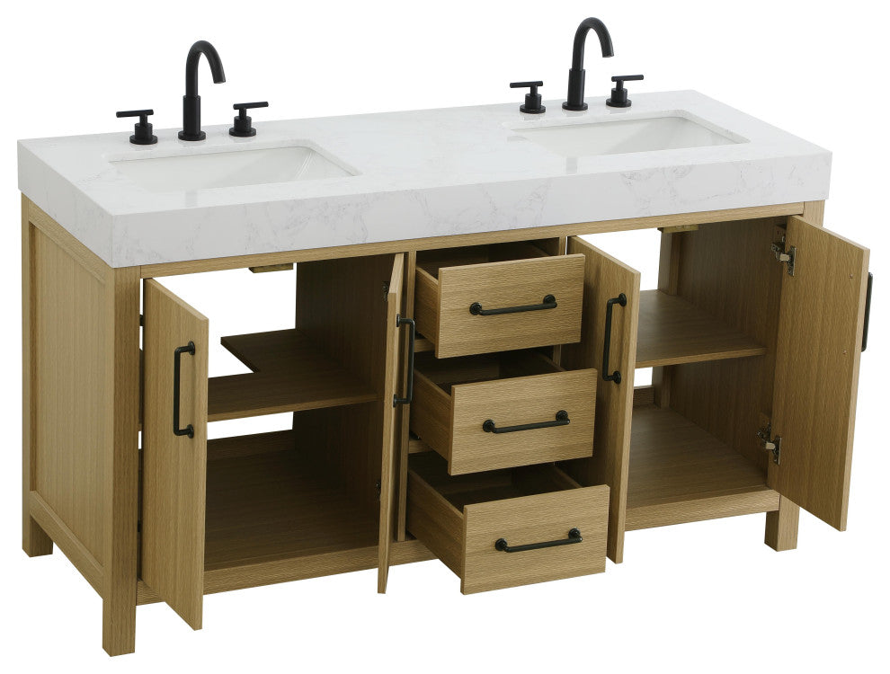 Home Living 60" Double Bathroom Vanity, Honey Brown