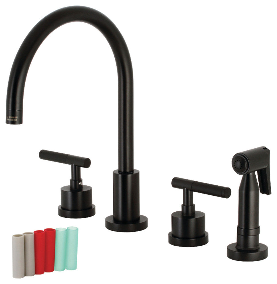 KS8720CKLBS Kaiser Widespread Kitchen Faucet With Brass Sprayer, Matte Black