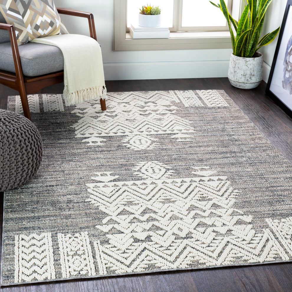 Surya Ariana RIA-2304 4'3"x5'11" Rug, Medium Gray/Taupe/White