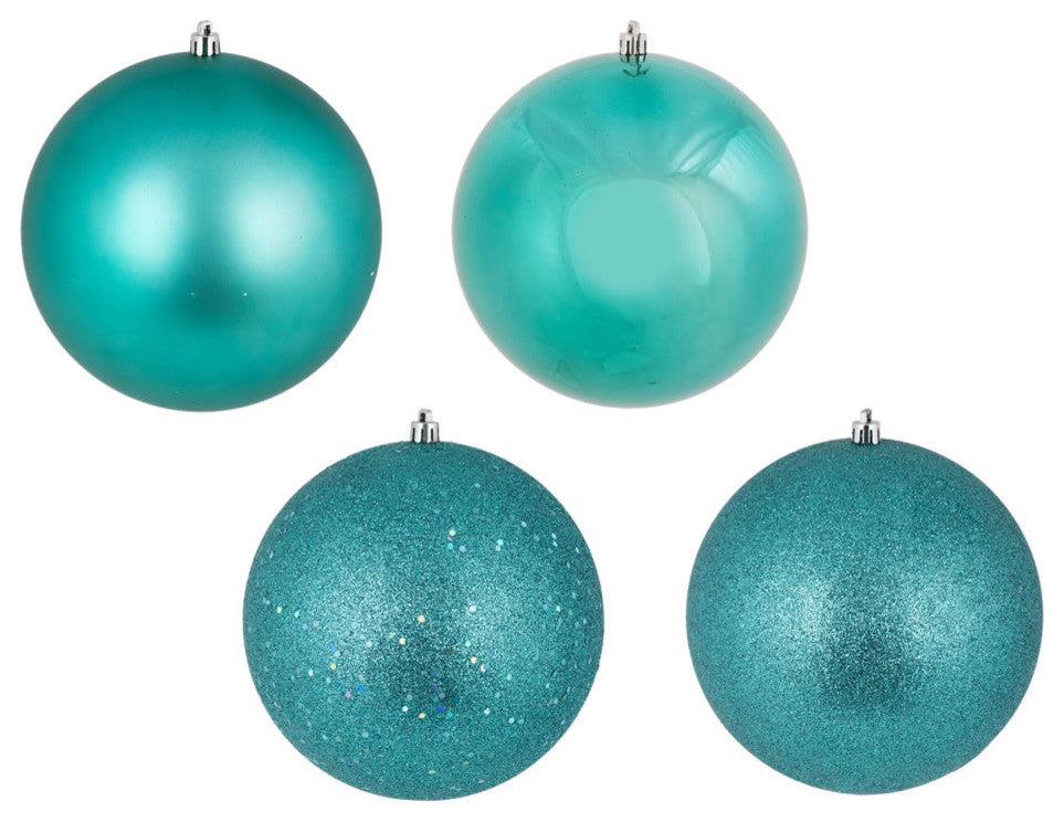 8" Teal 4 Finish Orn Asst 4/Bag