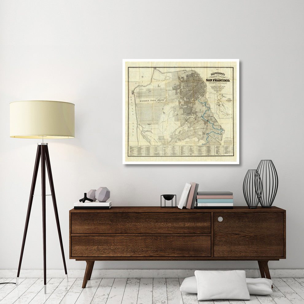 "Official Guide Map of City/County of San Francisco, 1873" Paper Art, 46"x41"