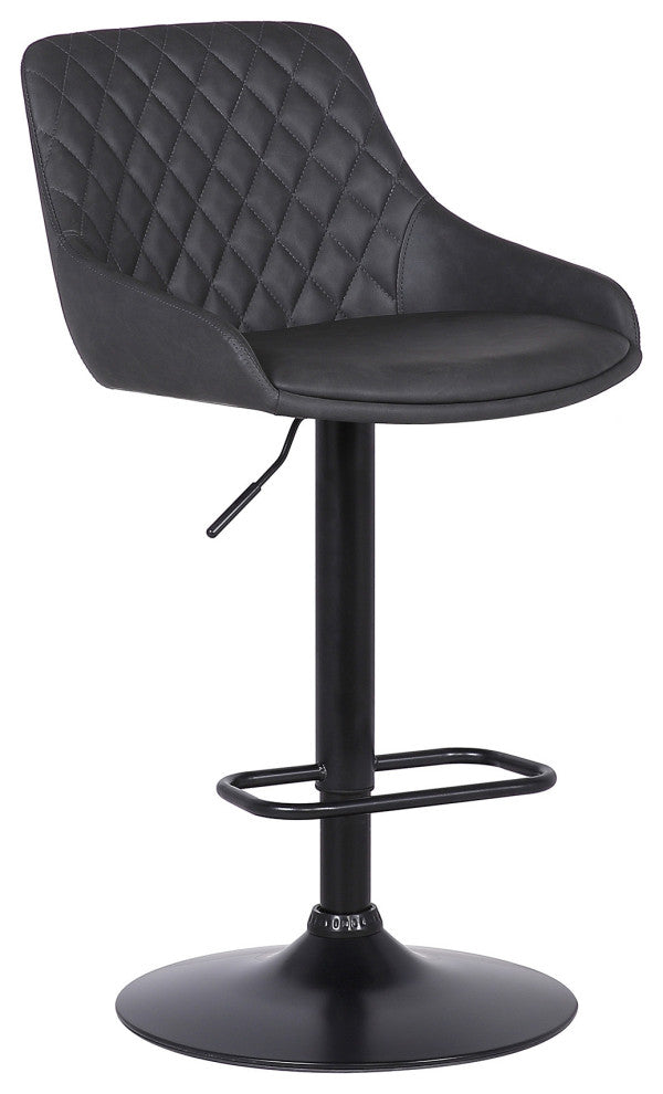 Gray Faux Leather and Black Metal Back Tufted Adjustable Bar Stool