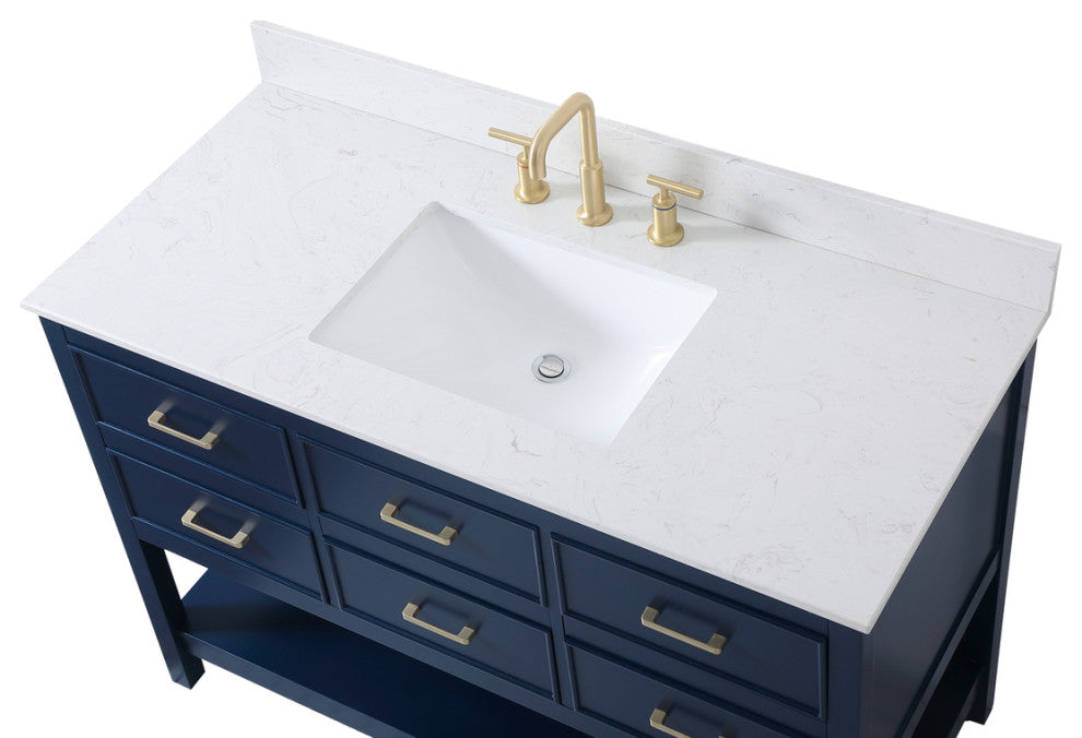 Skylar 48" Single Bathroom Vanity, Blue, With Backsplash