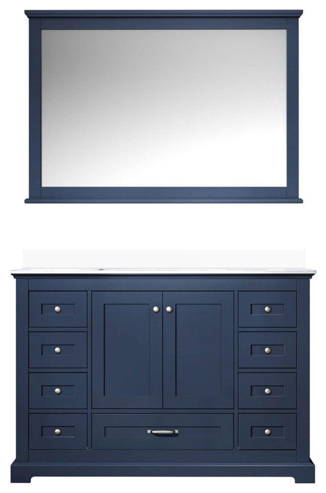 Dukes 48" Navy Blue Single Square Sink Vanity with Quartz Top, With Mirror