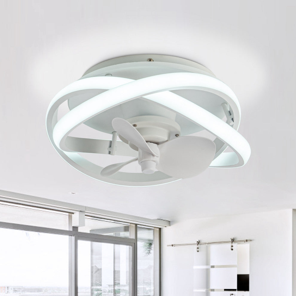 12.5-inch Modern White Small LED Flush Mount Ceiling Fan