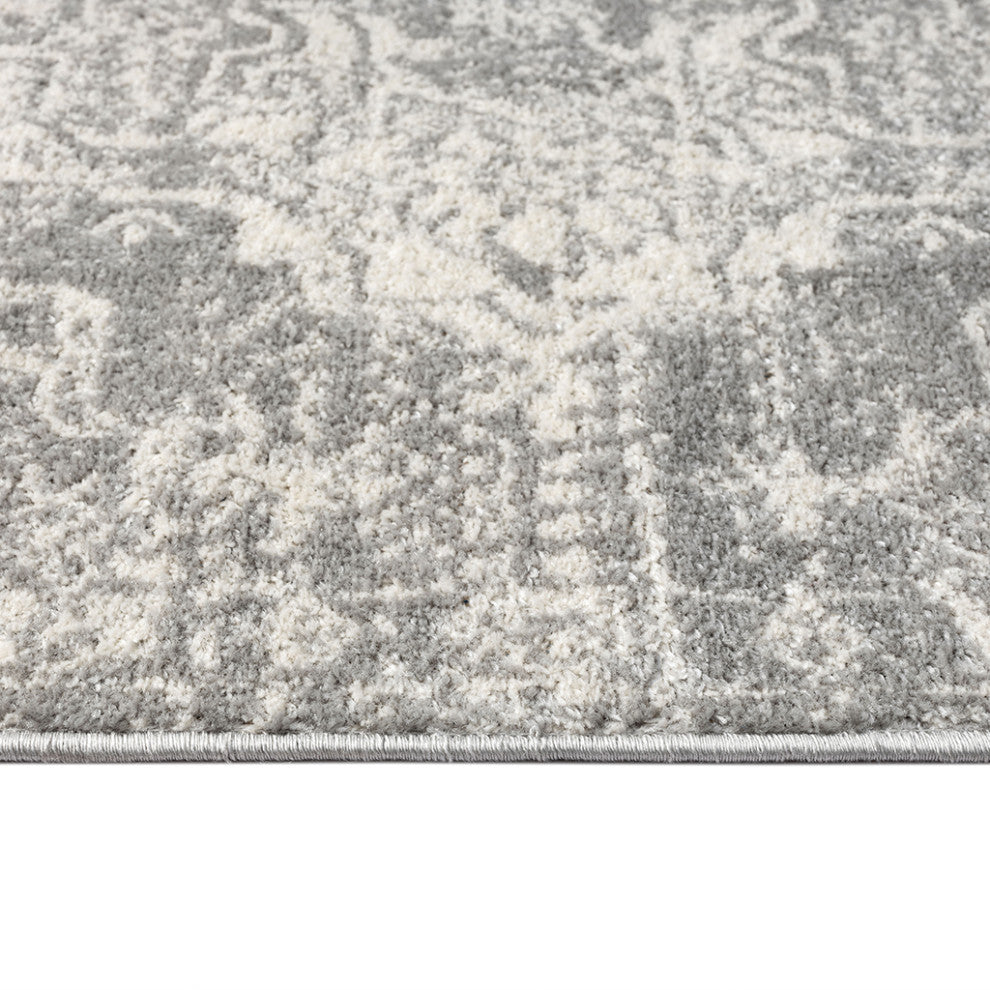 Asher Medallion Boho Area Rug/Runner, Grey, 6' x 9'