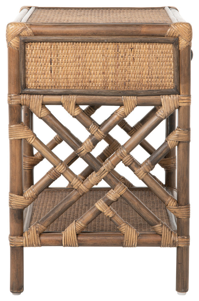 Rattan Chippendale Bedside Table, Natural, Antique Brown